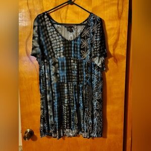 Robert Louis woman's ,Blue and Black Patterned Dress, Size L